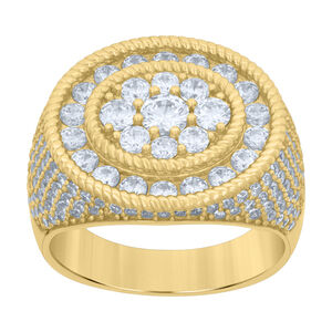 925 Sterling Silver Yellow-tone Mens Cubic-Zirconia Fashion Ring Size 8